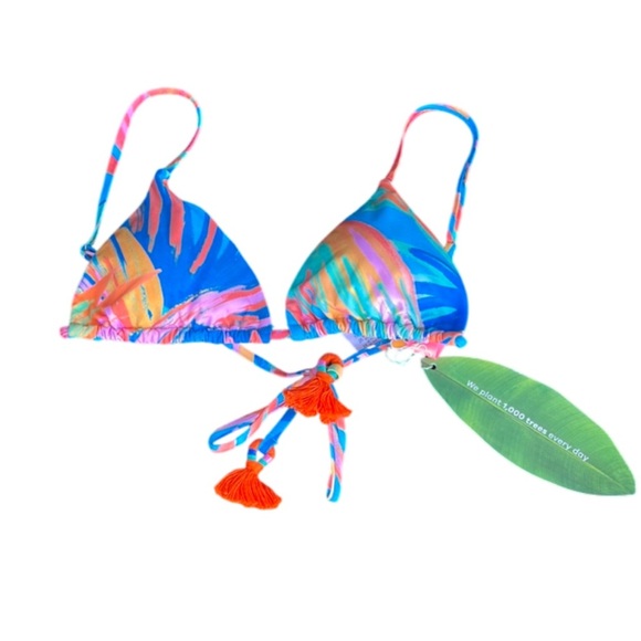 FARM RIO NWT PAINTED BIRDS BLUE TIE SIDE BIKINI TOP - NWT - M - Picture 3 of 10